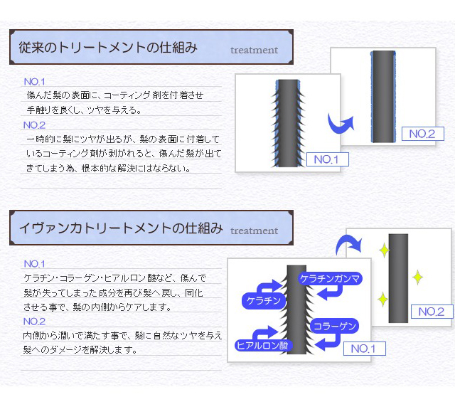 従来のトリートメントの仕組み。イヴァンカトリートメントの仕組み。